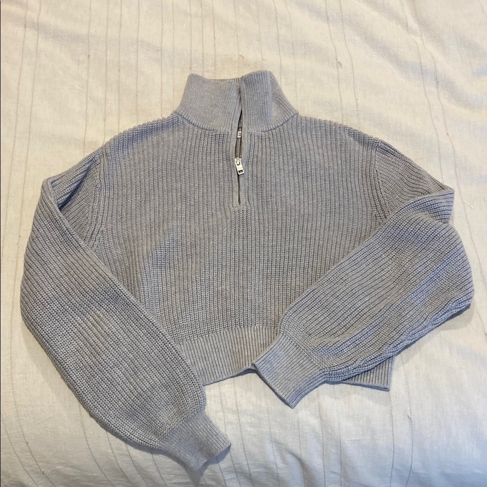 TNA gray quarter zip sweater